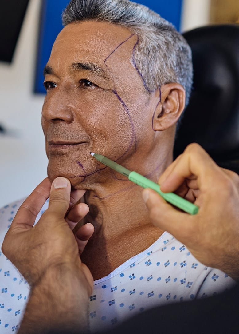 male patient preparing for facial plastic surgery