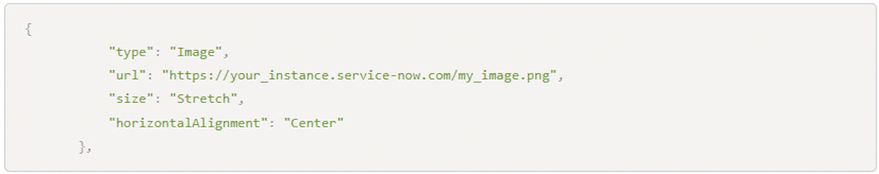 JSON code snippet showing image configuration details for a ServiceNow instance.