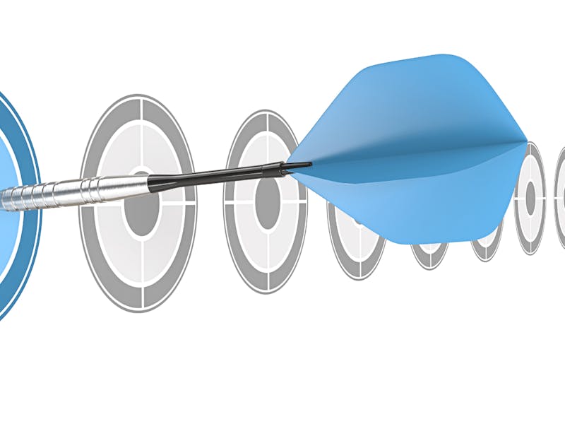A blue dart hitting the bullseye of a blue target, illustrating ServiceNow adoption blueprints.