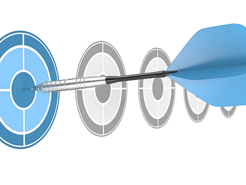 A blue dart hitting the bullseye of a blue target, illustrating ServiceNow adoption blueprints.