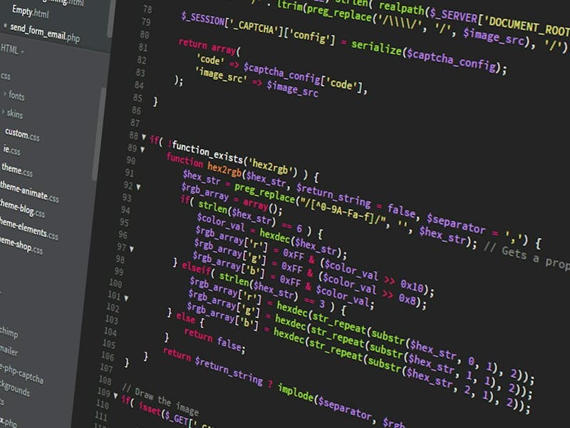 Close-up of computer code on a dark screen for a ServiceNow scripting governance tool.