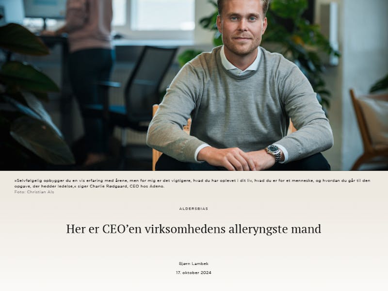 Portrait of Charlie Rødgaard, CEO of Adeno, a ServiceNow Partner, sitting in an office setting.