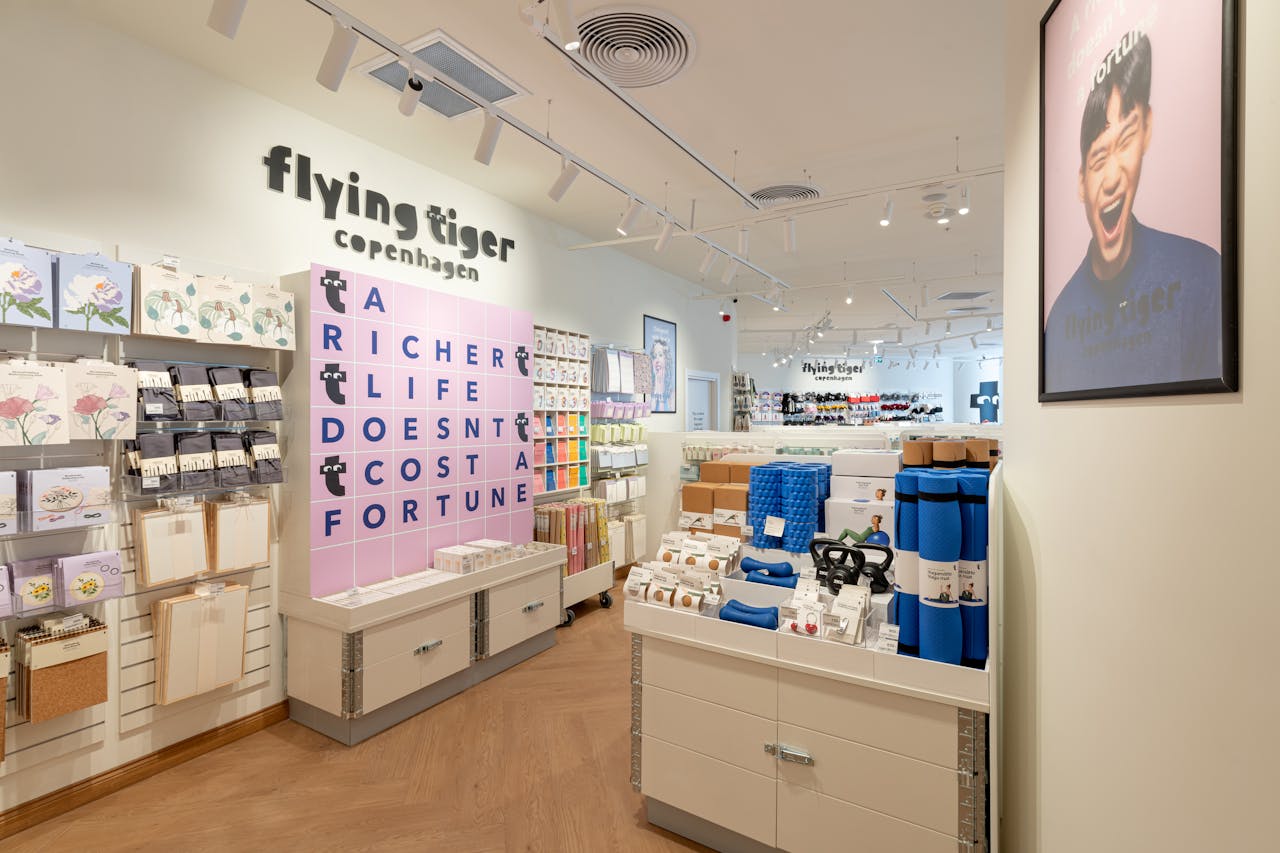 Interior of a Flying Tiger Copenhagen retail store with various products on display, representing a retail operation powered by ServiceNow.