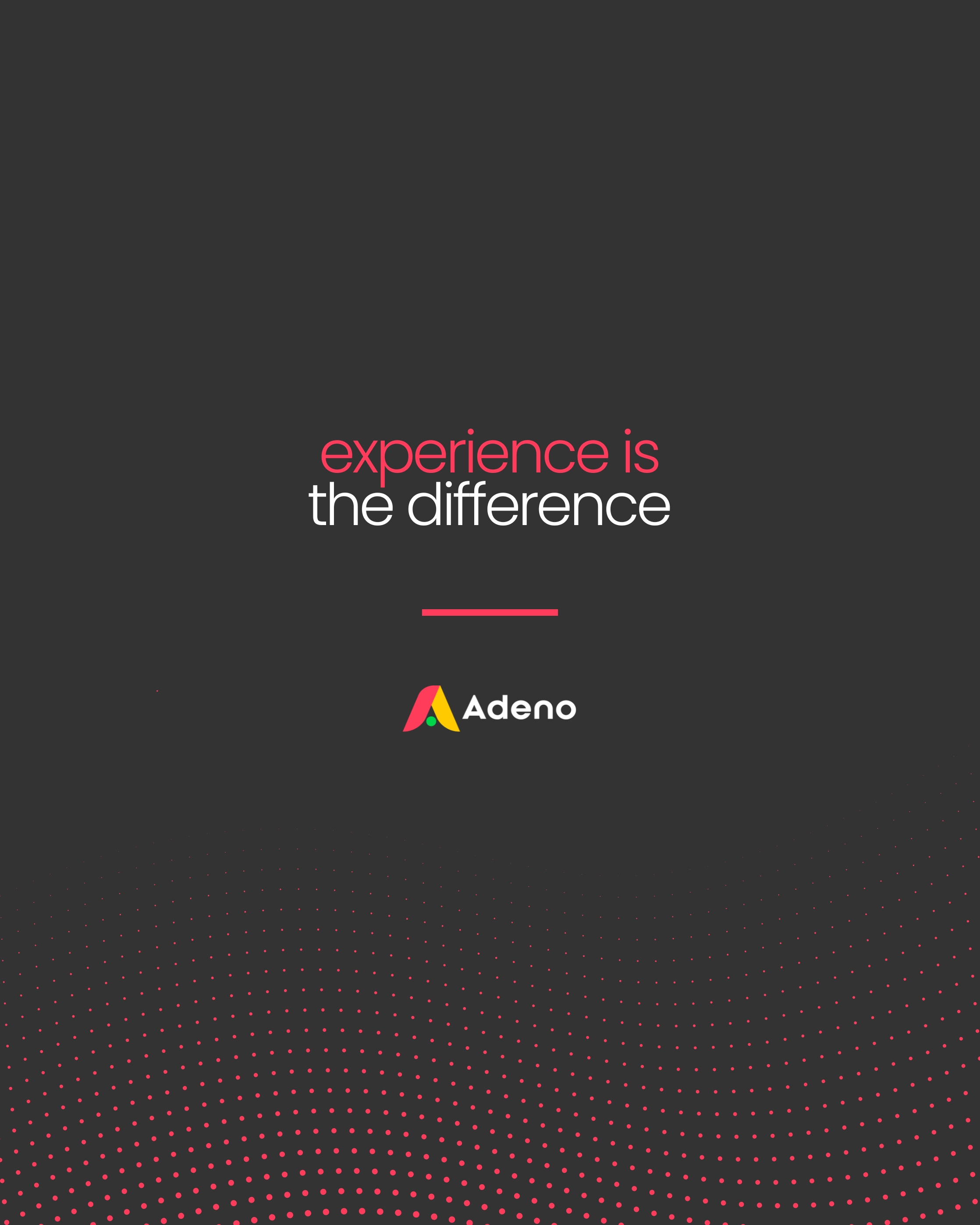 Promotional graphic for Adeno, a ServiceNow partner, featuring the text 'experience is the difference' on a dark background.