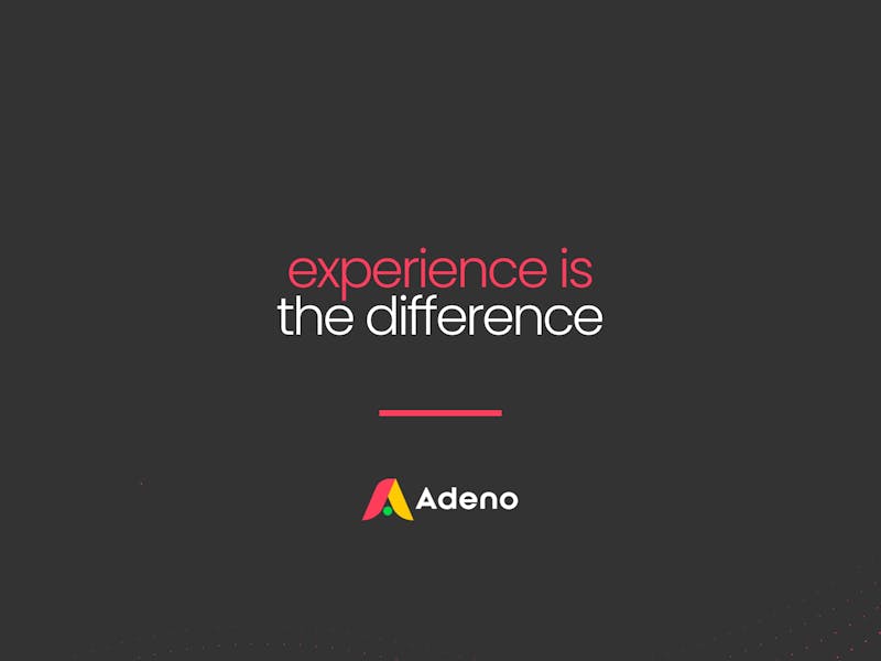 Promotional graphic for Adeno, a ServiceNow partner, featuring the text 'experience is the difference' on a dark background.