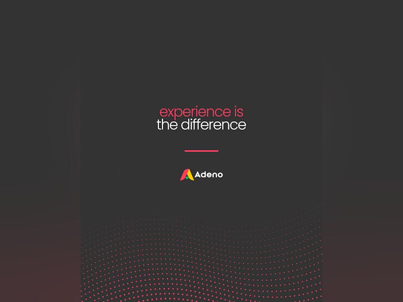 Promotional graphic for Adeno, a ServiceNow partner, featuring the text 'experience is the difference' on a dark background.