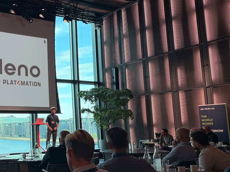Graphic featuring the Adeno logo, identified as a ServiceNow Selected Partner and part of Platmation.