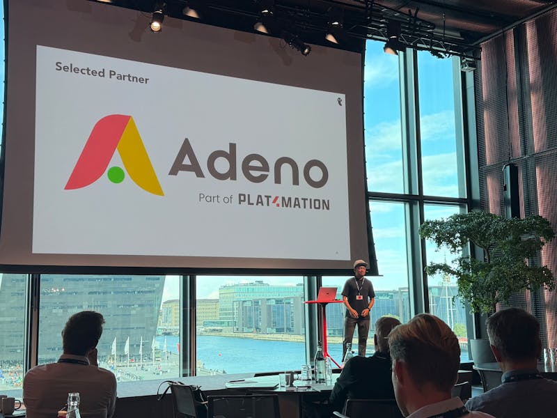 Graphic featuring the Adeno logo, identified as a ServiceNow Selected Partner and part of Platmation.