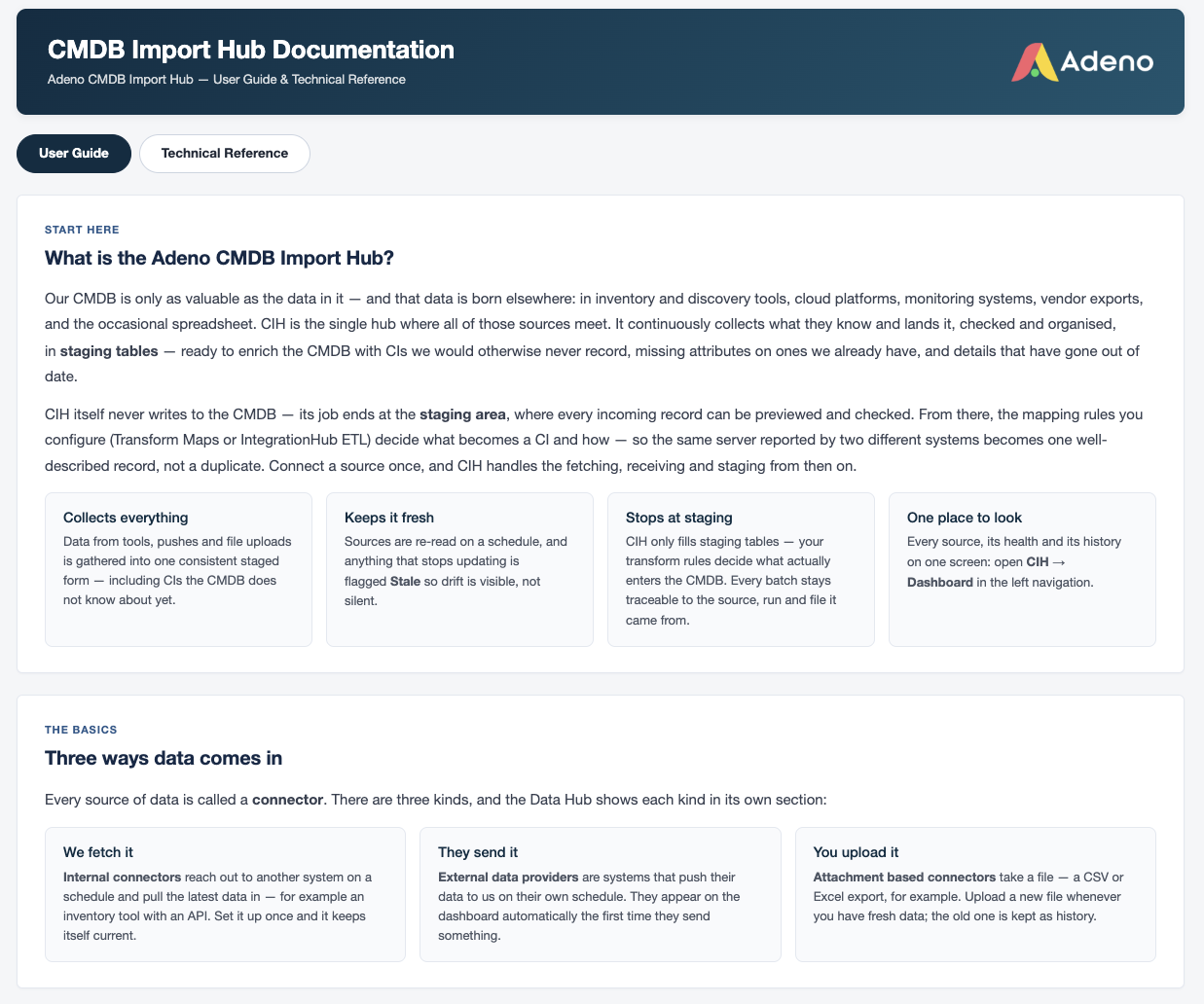Screenshot of the ServiceNow CMDB Import Hub interface.