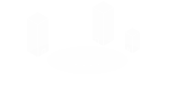 Una piattaforma circolare su cui si ergono tre pilastri rettangolari grigi di altezza variabile.