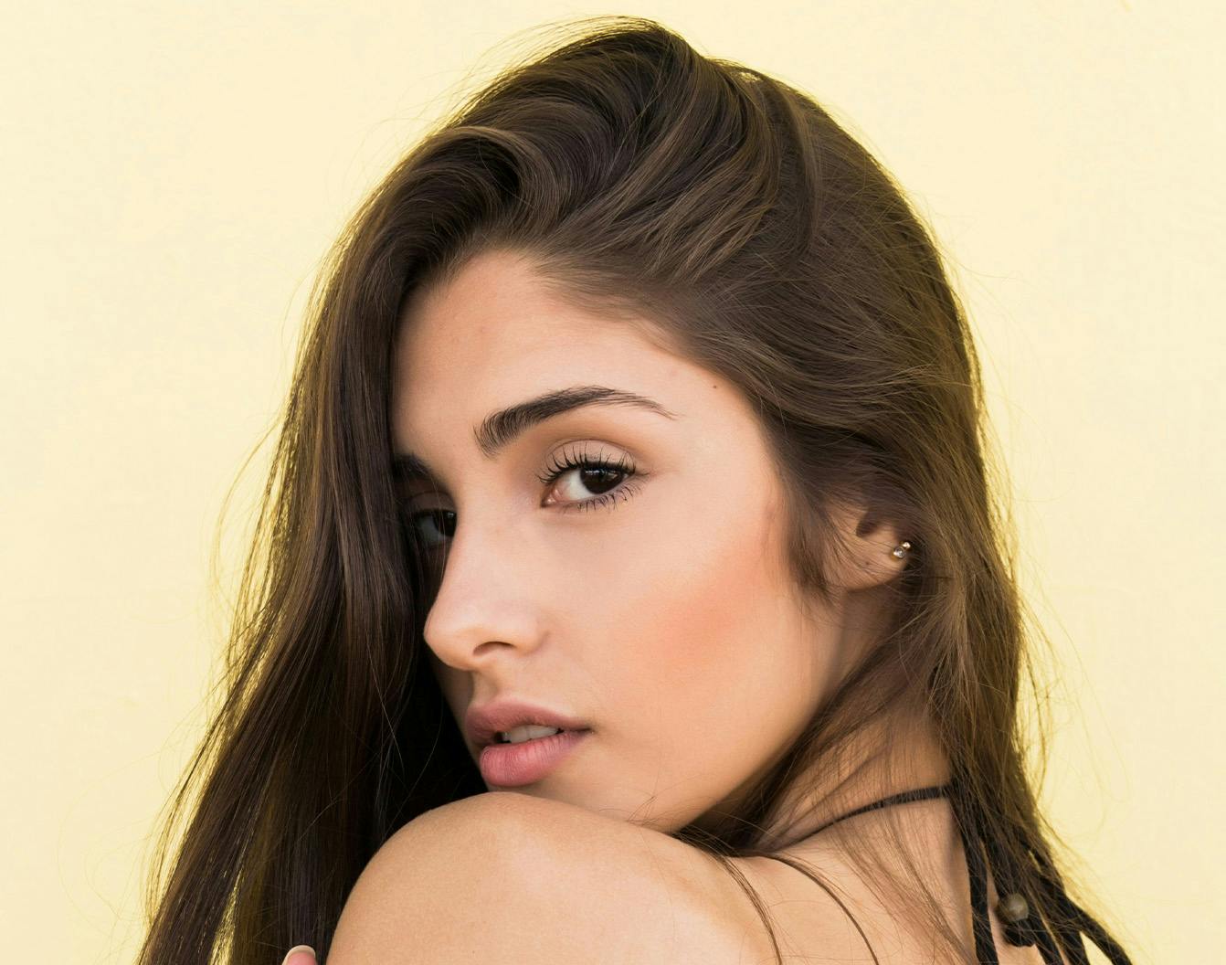 A woman looking over her shoulder
