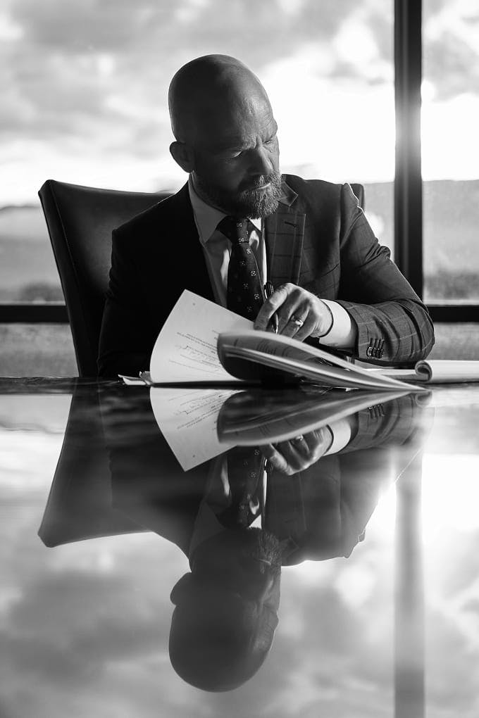 Attorney looking at papers