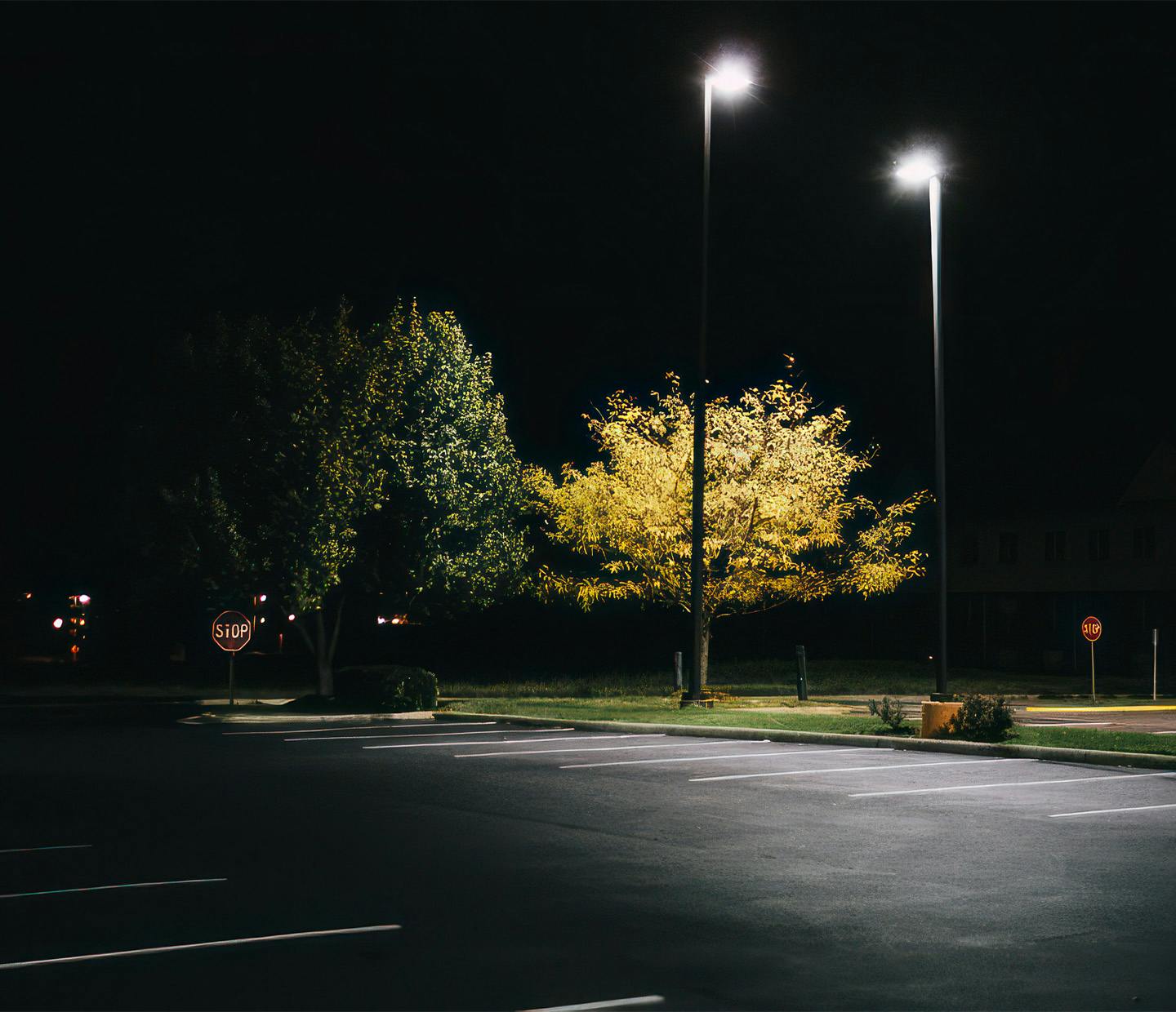 empty parking lot at night