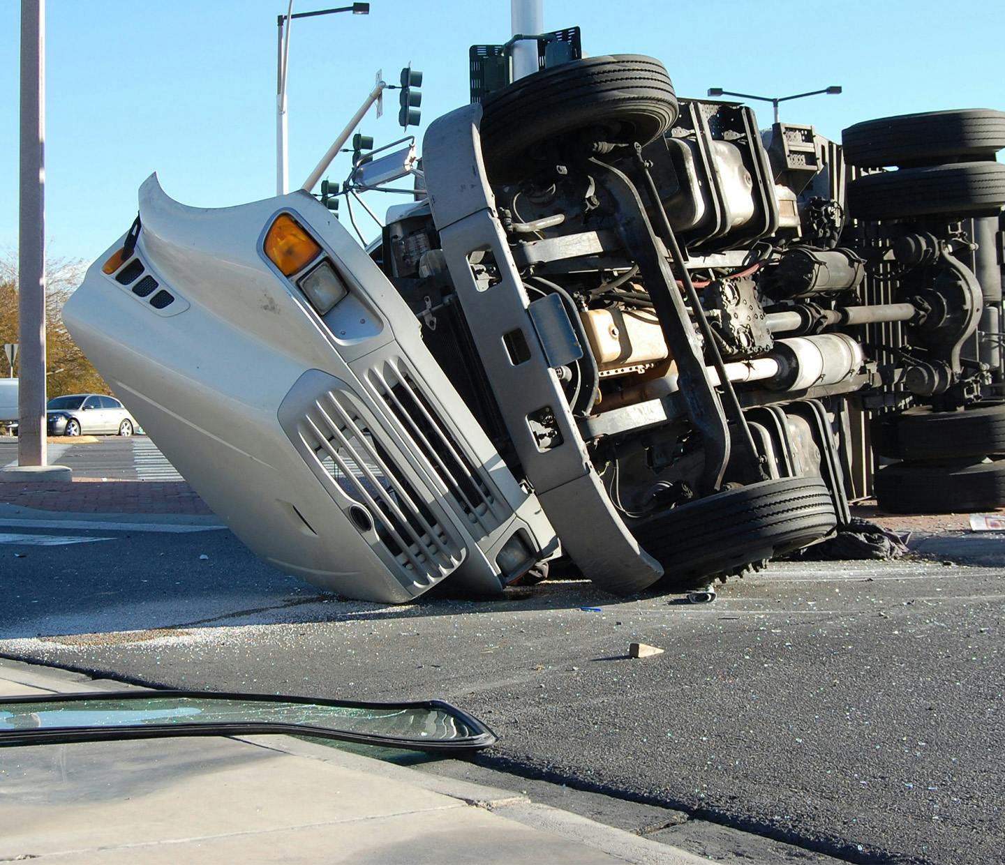 semi truck flipped over