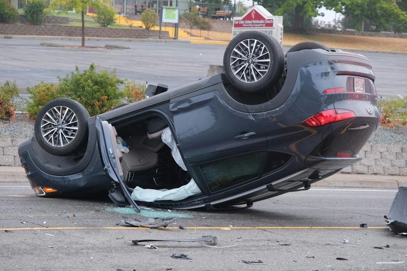 car flipped upside down