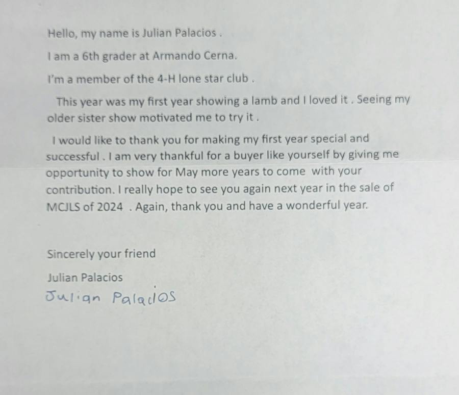 Thank you letter