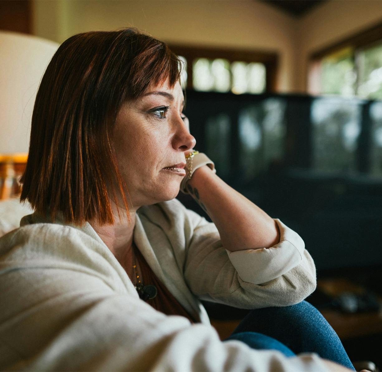 A woman looking off into the distance