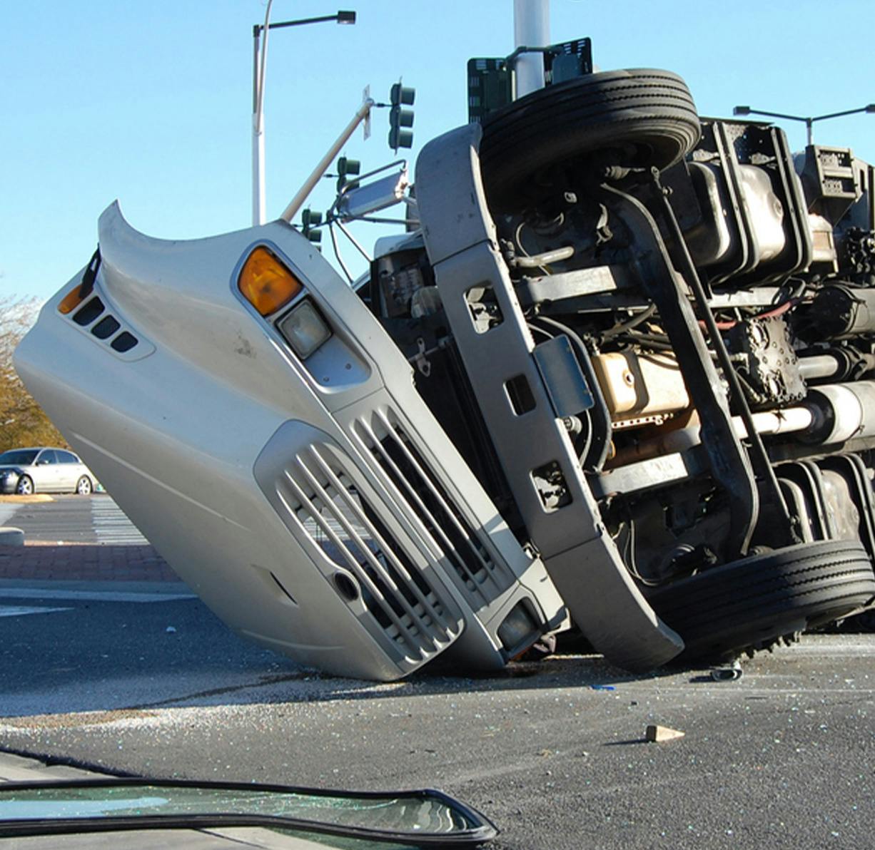 A semi truck flipped