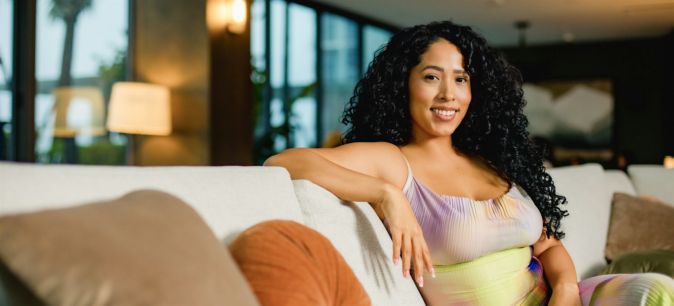 Woman sitting on a couch