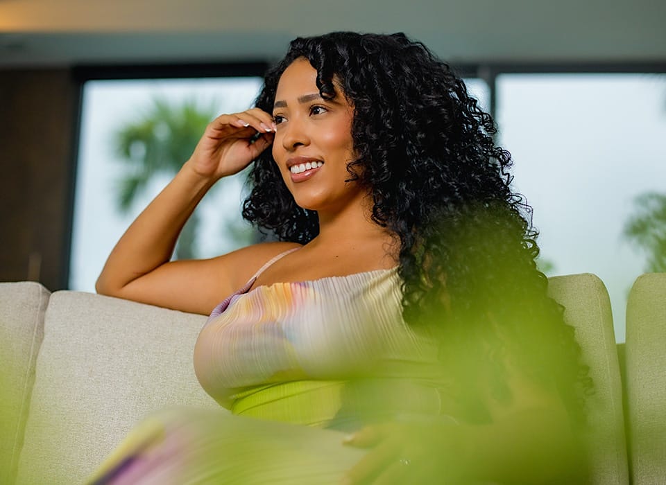 patient sitting at couch