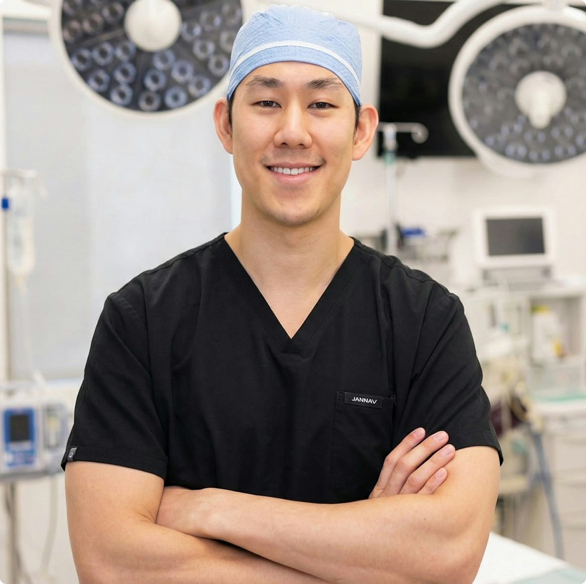 Dr. Chung in scrubs