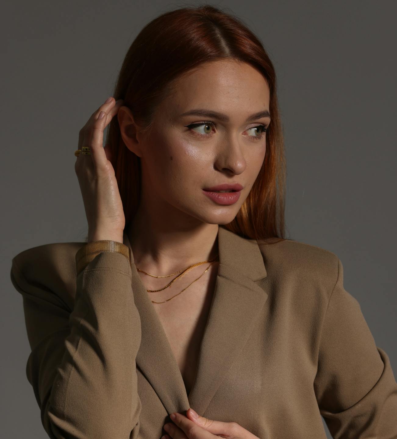Woman touching her hair