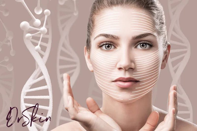 woman with dna strands graphic