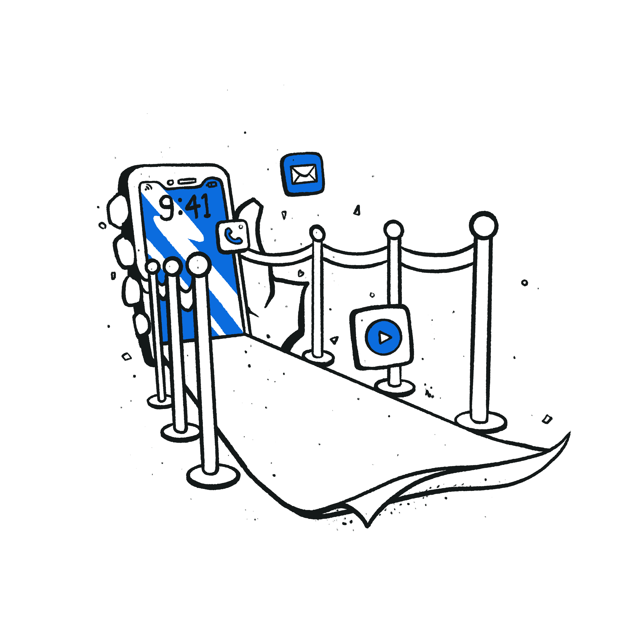 Read carpet with smartphone and app icons