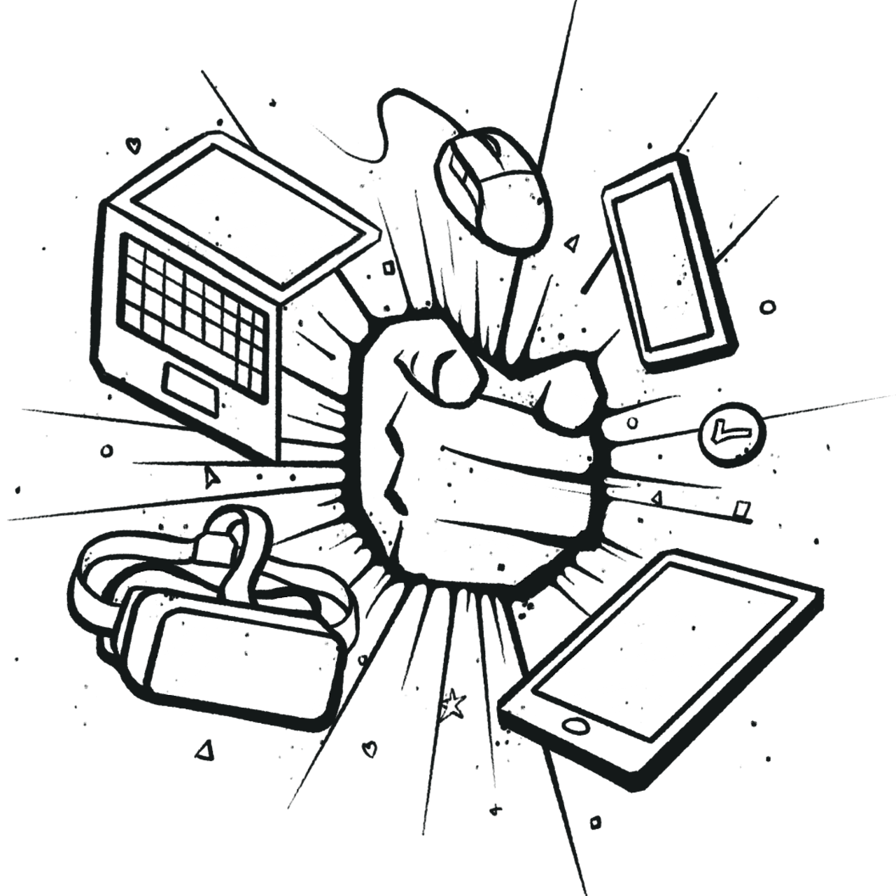 A drawing of a hand with a pointing finger towards user