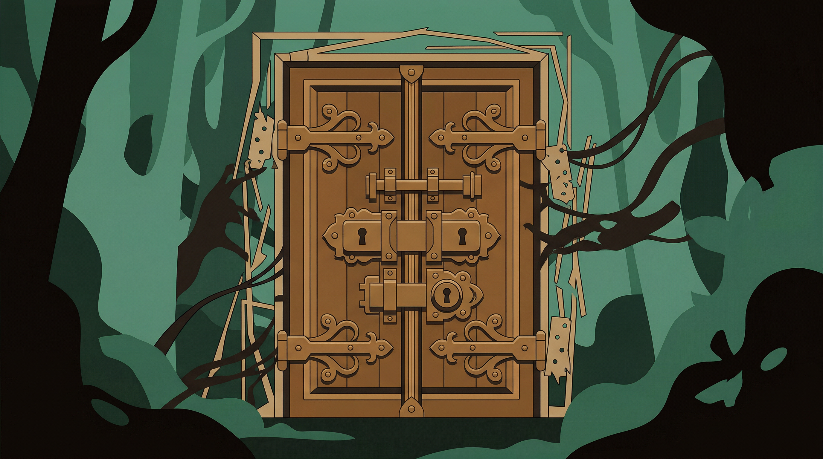 Fortified door with exposed hinges representing SSO misconfiguration