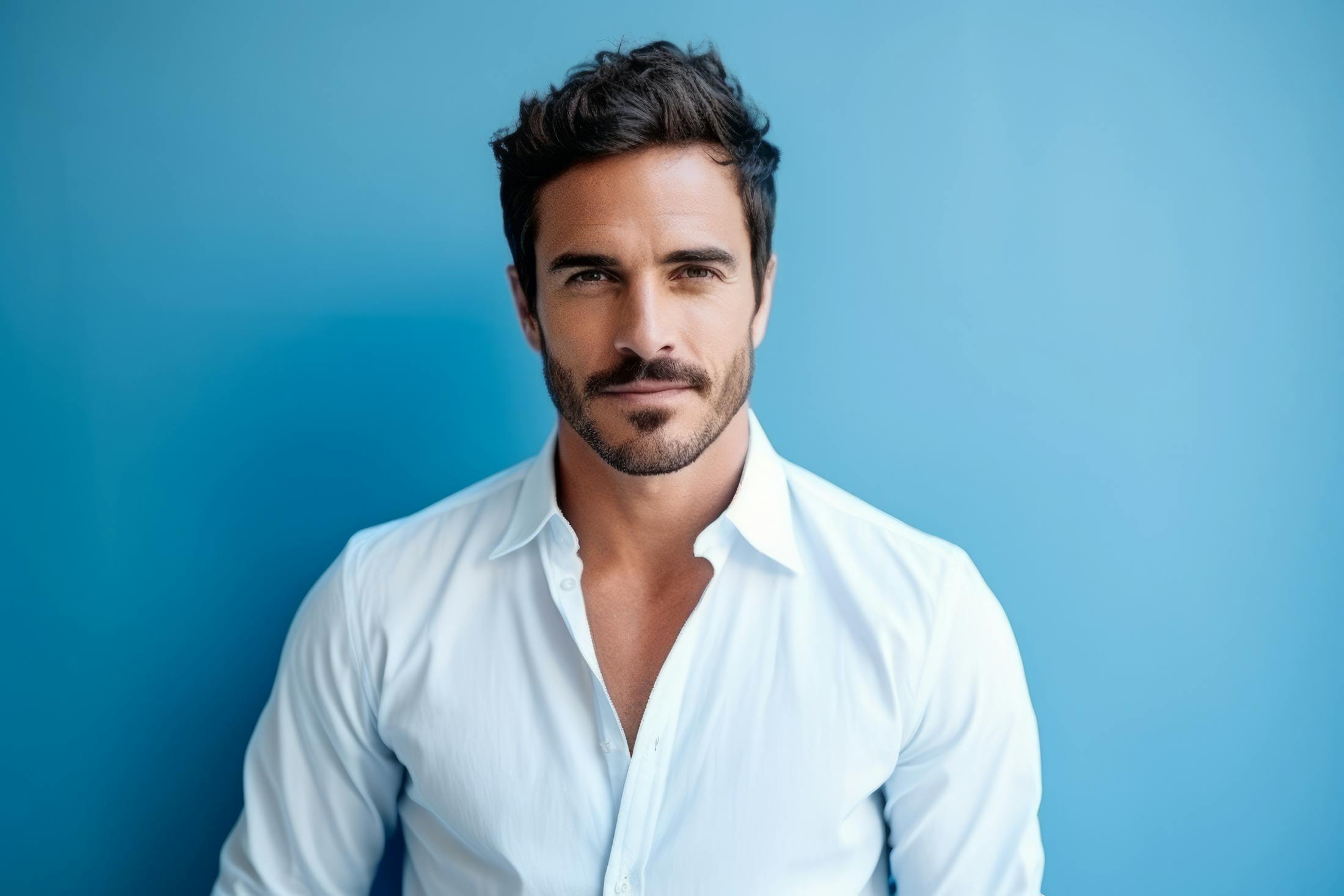 handsome man on blue background