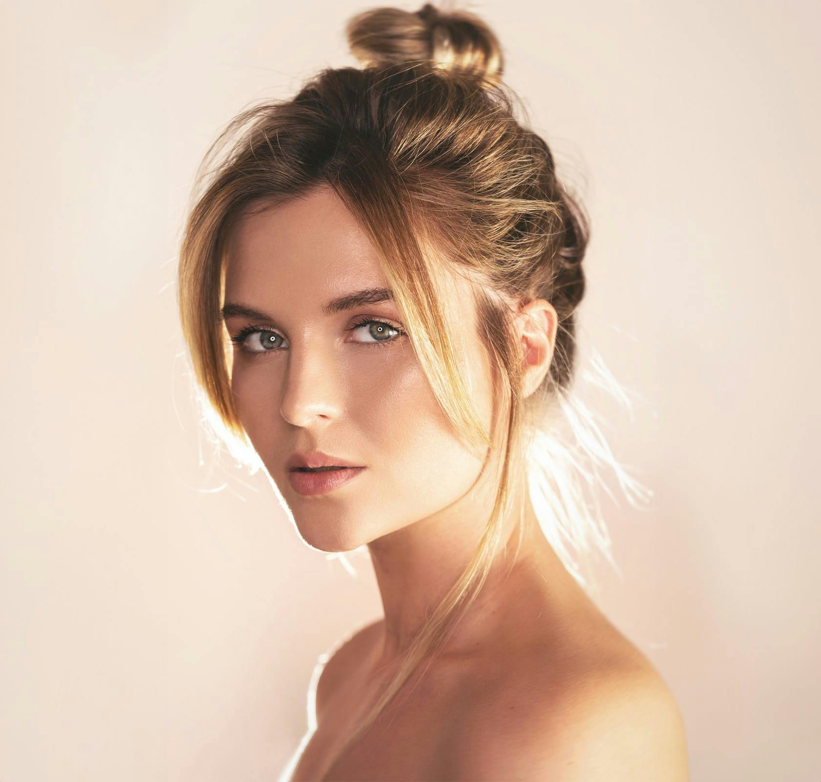 blonde model looking at camera