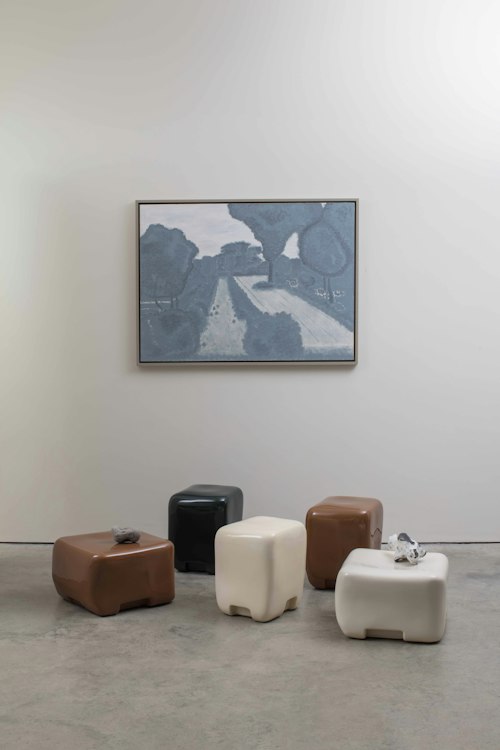 Cobble tall side table and stool by Faye Toogood