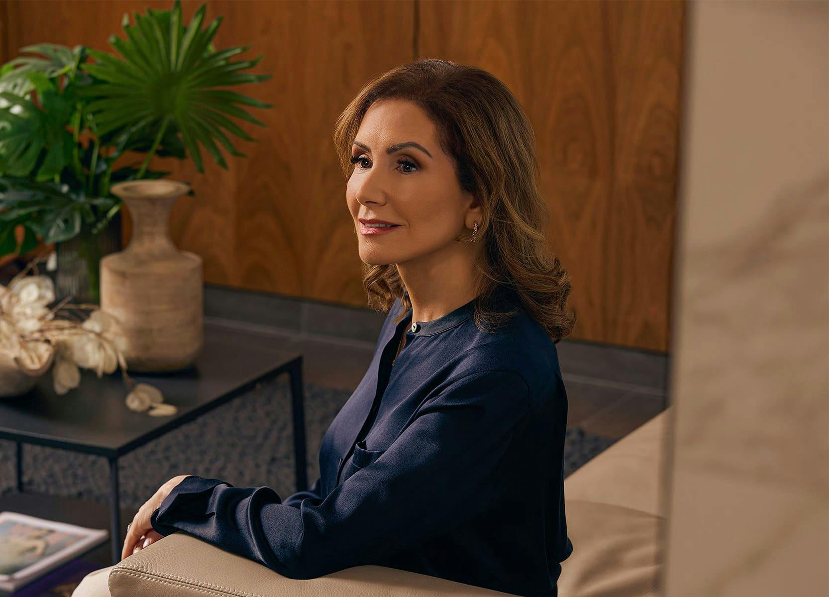Woman sitting on a couch