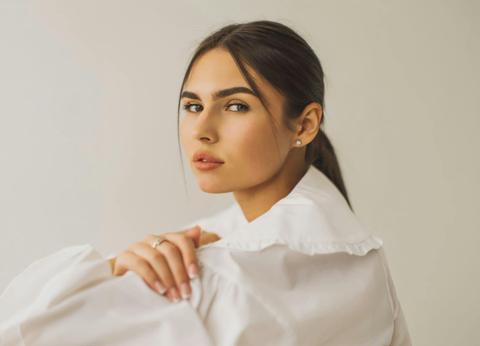 Woman looking over shoulder