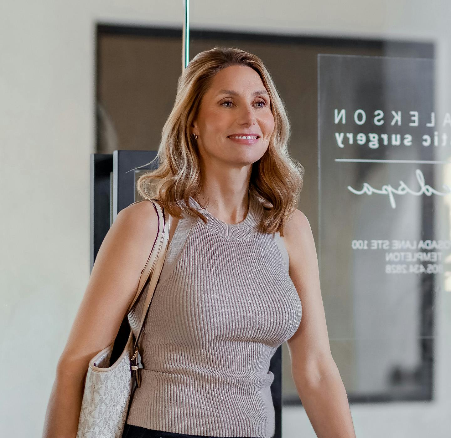Women walking in door