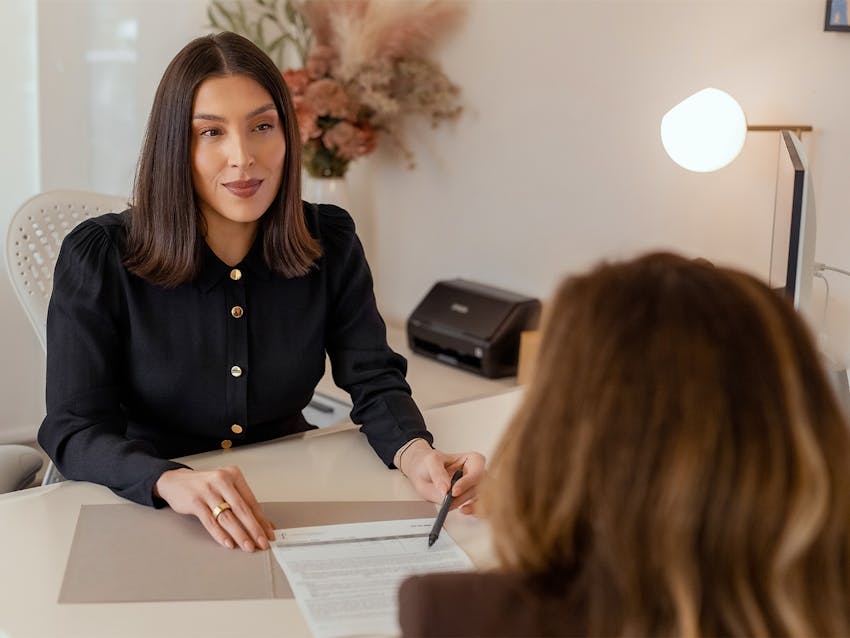 provider showing a patient paperwork