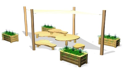 Chill out grupp med solsegel och planteringslådor