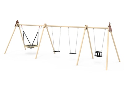 Birk Explore m fågelbo + 3 valfria gungor