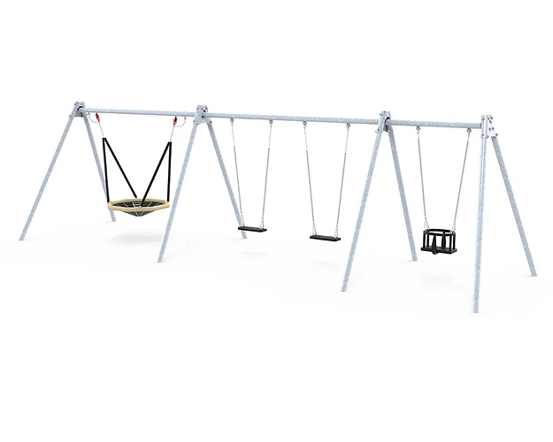 Birk m fågelbo + 3 valfria gungor