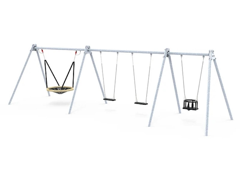 Birk m fågelbo + 3 valfria gungor