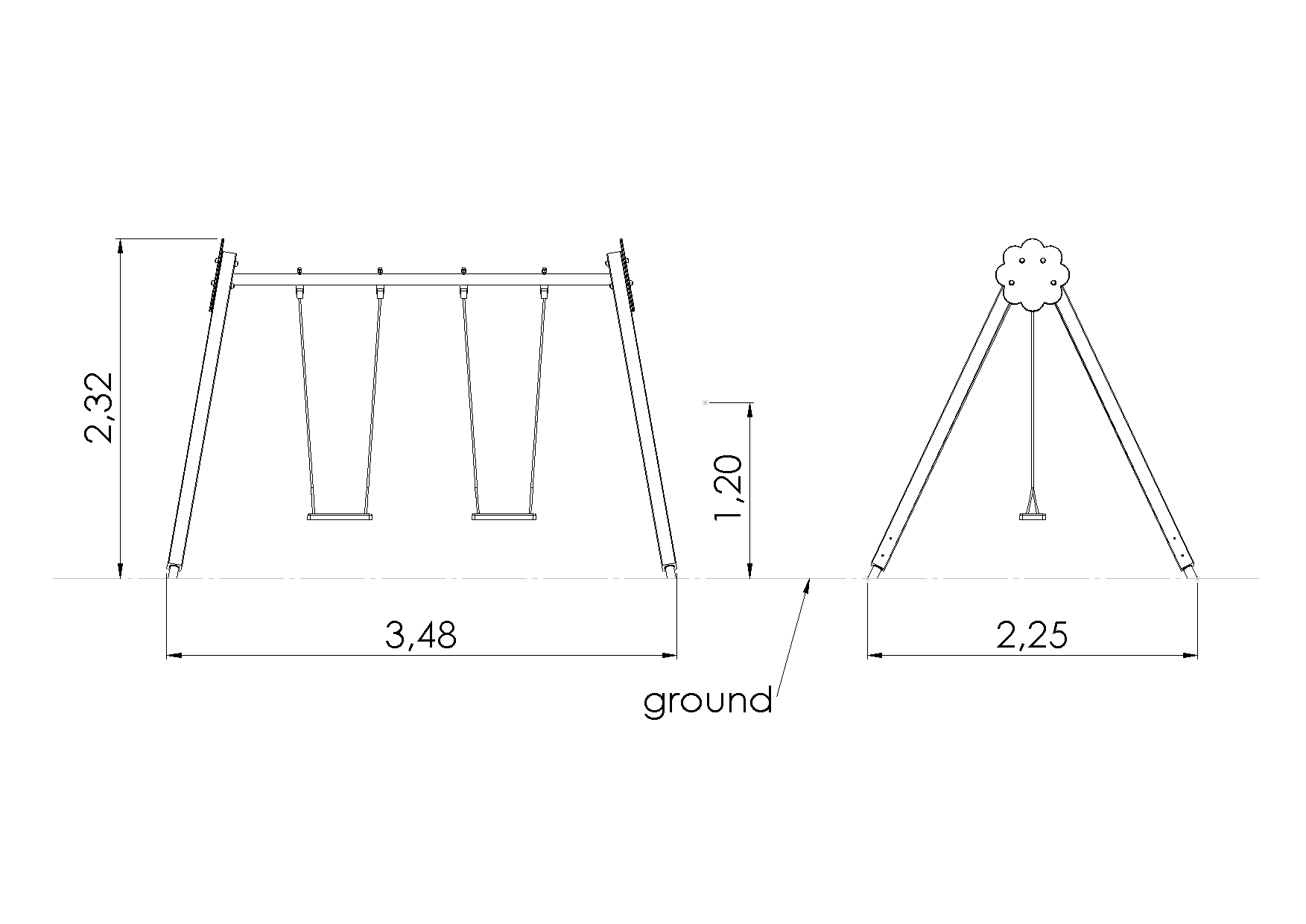 Gunga BELL-FLOWER 2 places, h 2,3m (without seats and fittings)