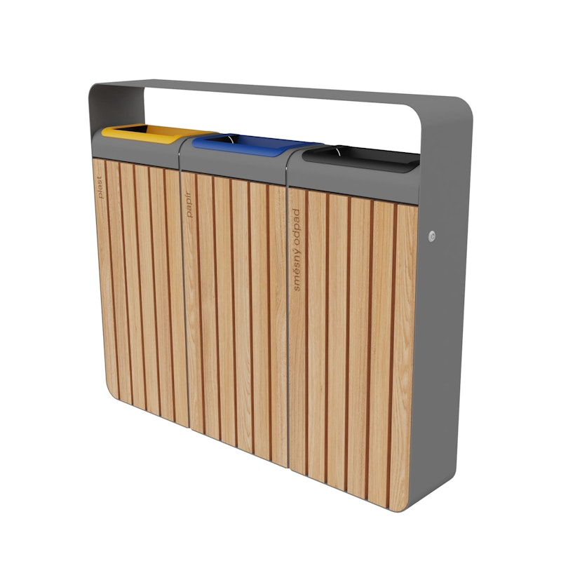 Källsorteringskärl Parken 3x45 L trä/stål