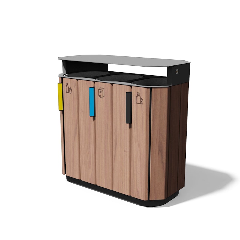 Källsorteringskärl Urban 3x61 L trä/stål - bild 2