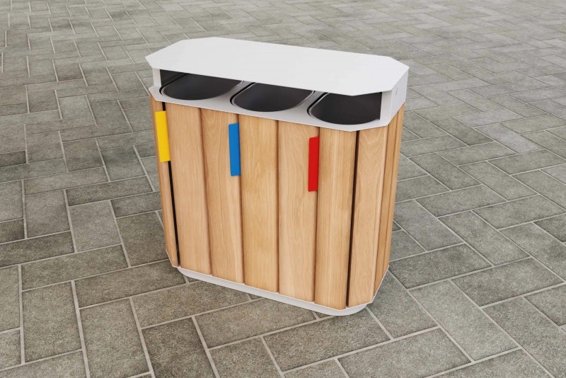 Källsorteringskärl Urban 3x61 L trä/stål