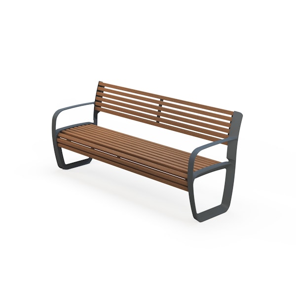 Parkbänk Alu med metalldelar av gjuten aluminium och trädelar av ask, 180 cm lång