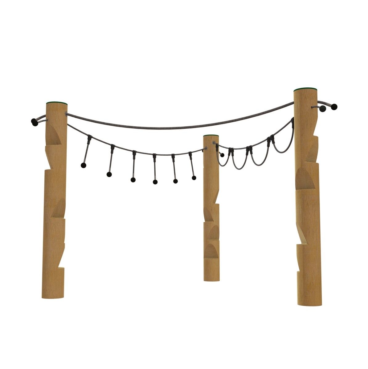 Klätterstavar förbundna med rep