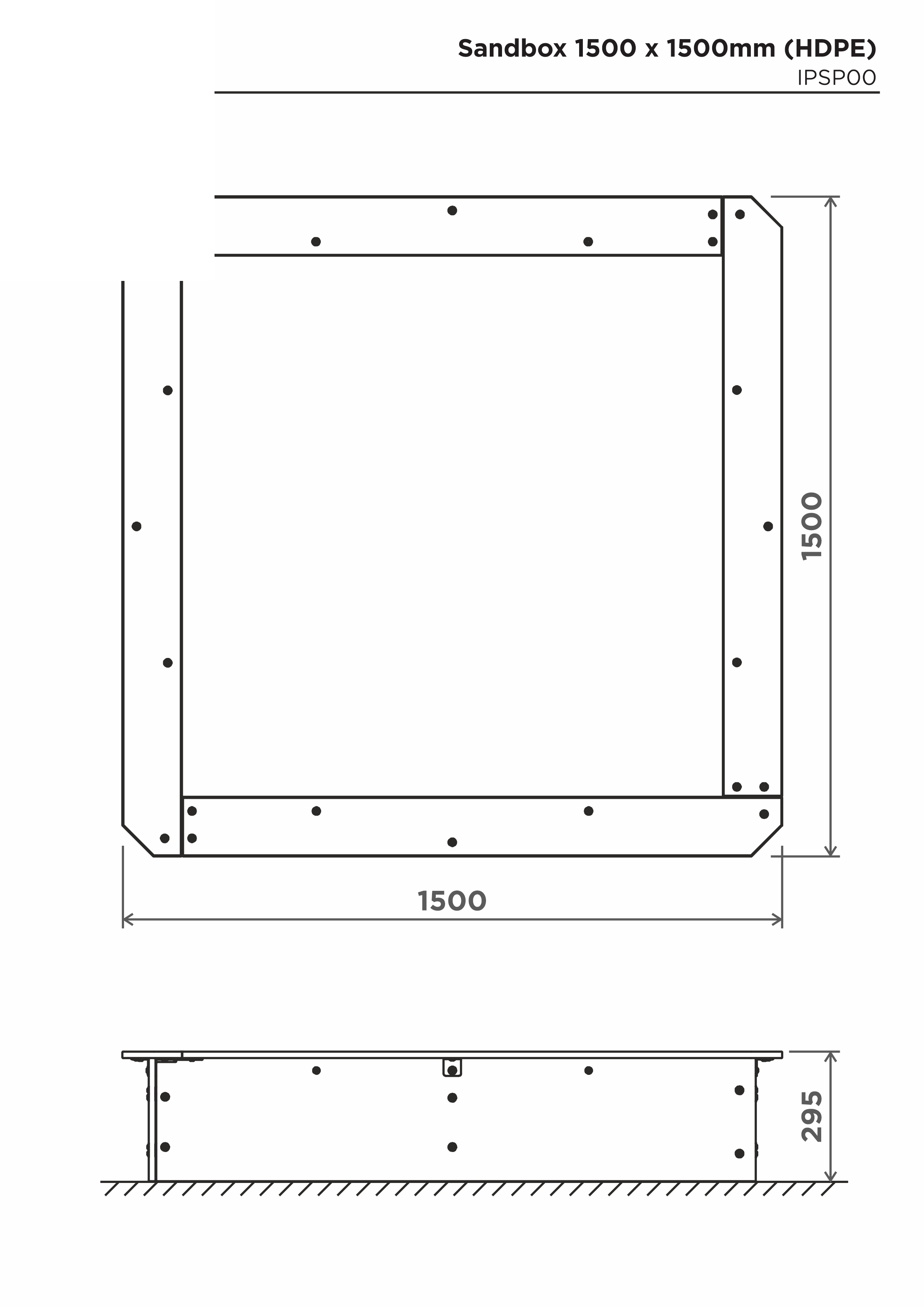 Sandlåda 1500*1500mm (HDPE) – sidovy