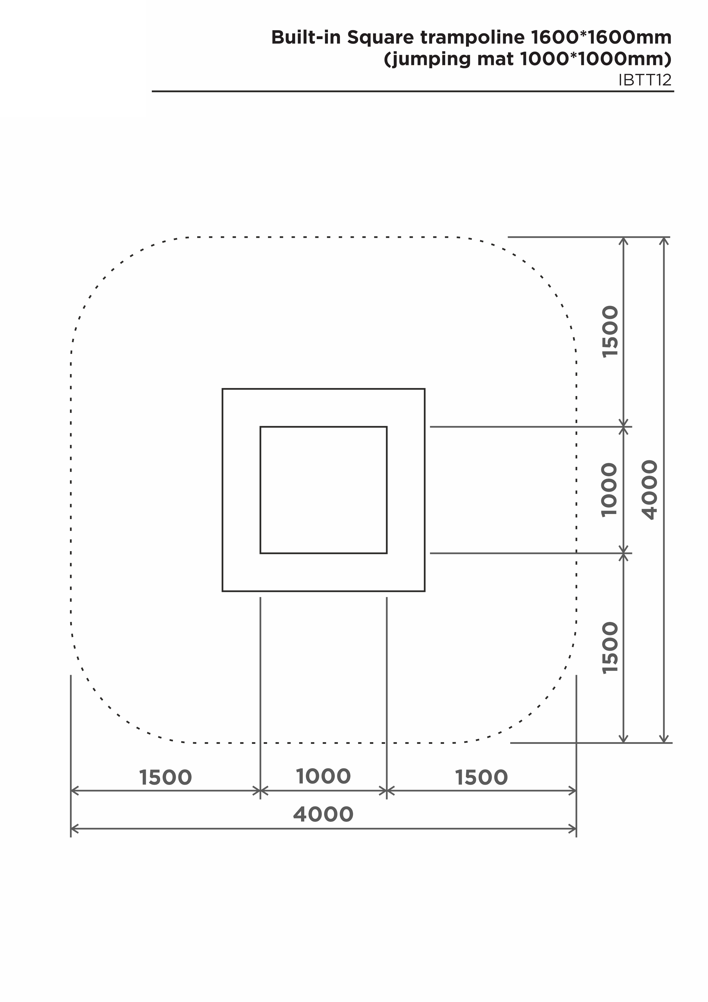 Fyrkantig studsmatta 1600×1600 mm – säkerhetsyta