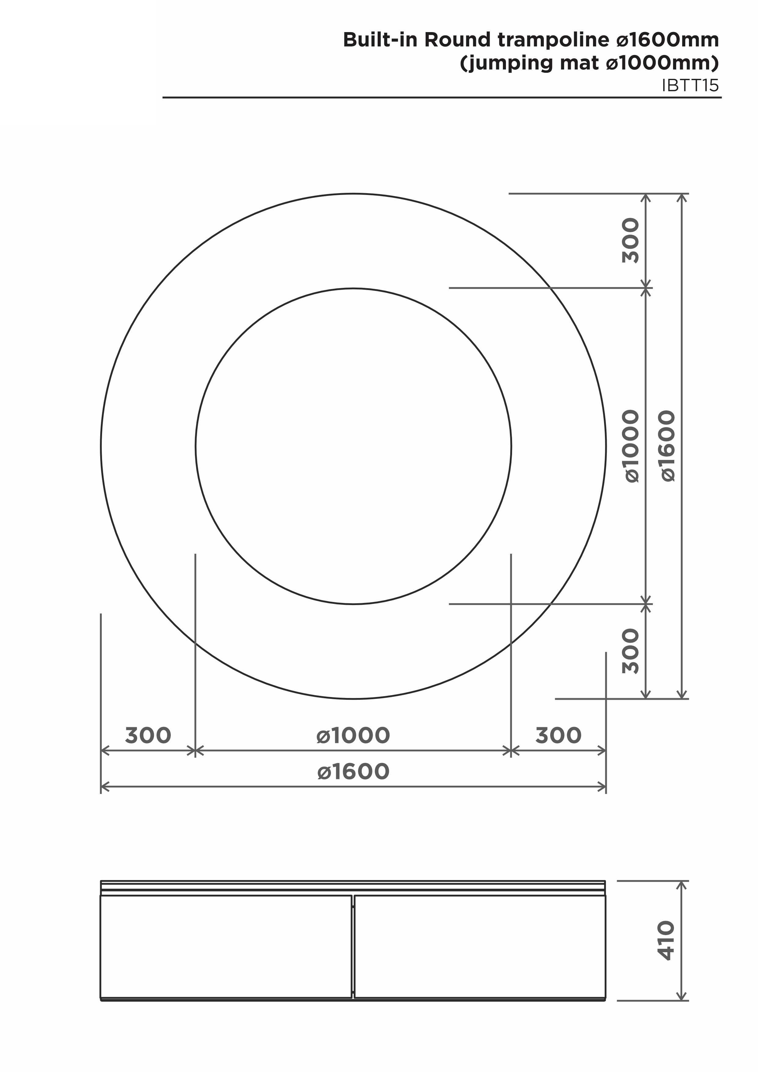 Rund studsmatta Ø1600 mm – sidovy